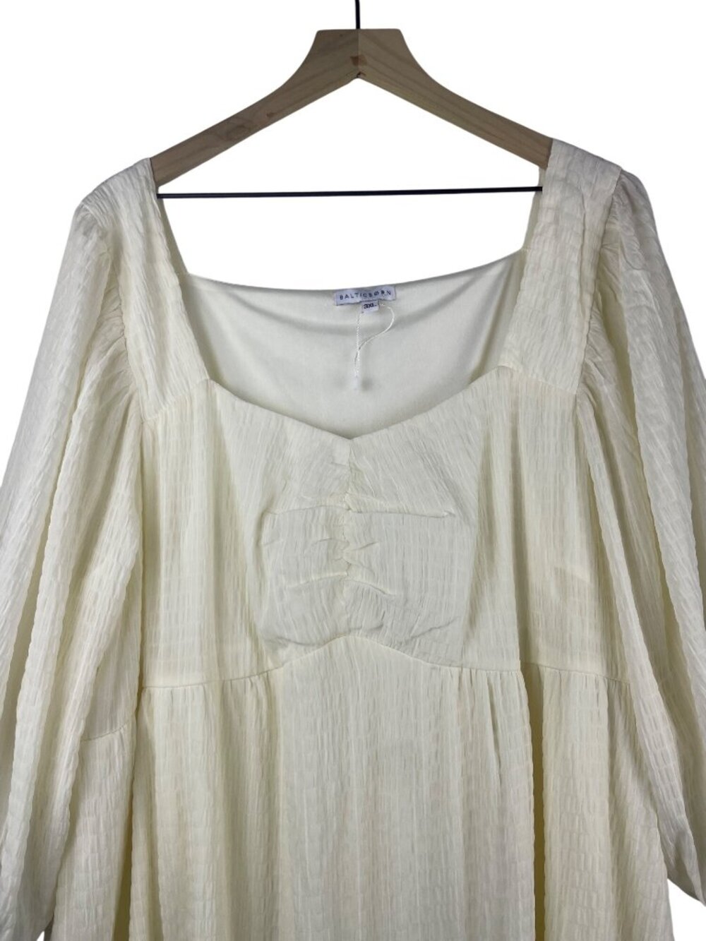 Baltic Born Cream Textured Midi Dress 3XL With Balloon Sleeves Square Neckline - Picture 3 of 9
